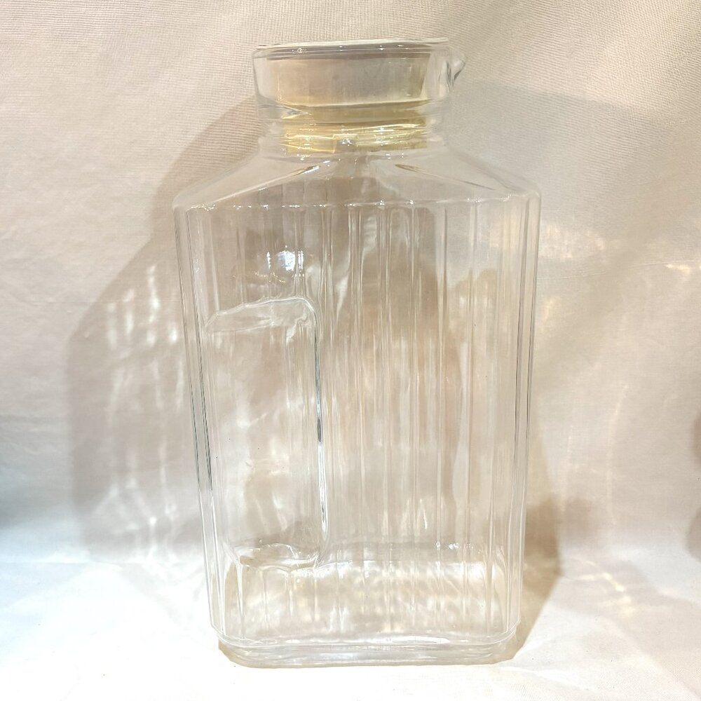 VTG 2 Quart ARC FRANCE Clear Glass Ribbed Rectangle Water Carafe PITCHER 64 oz